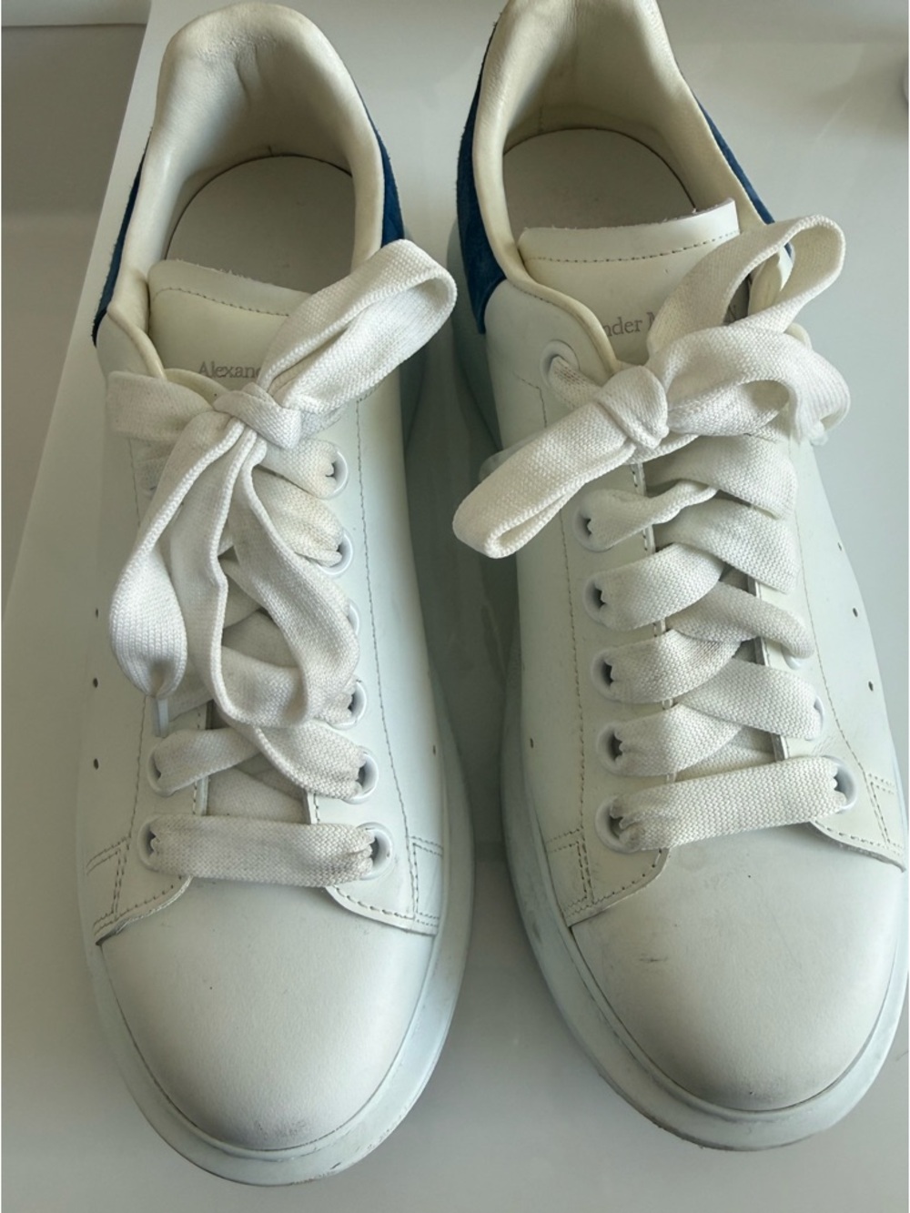 Alexander McQueen White Leather Sneakers with blue heel